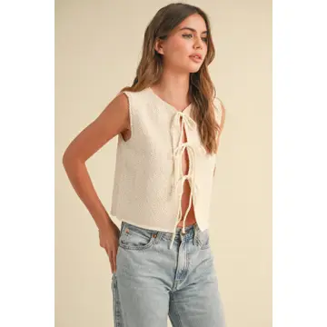 Knitted Tied in Front Cardigan - Cream