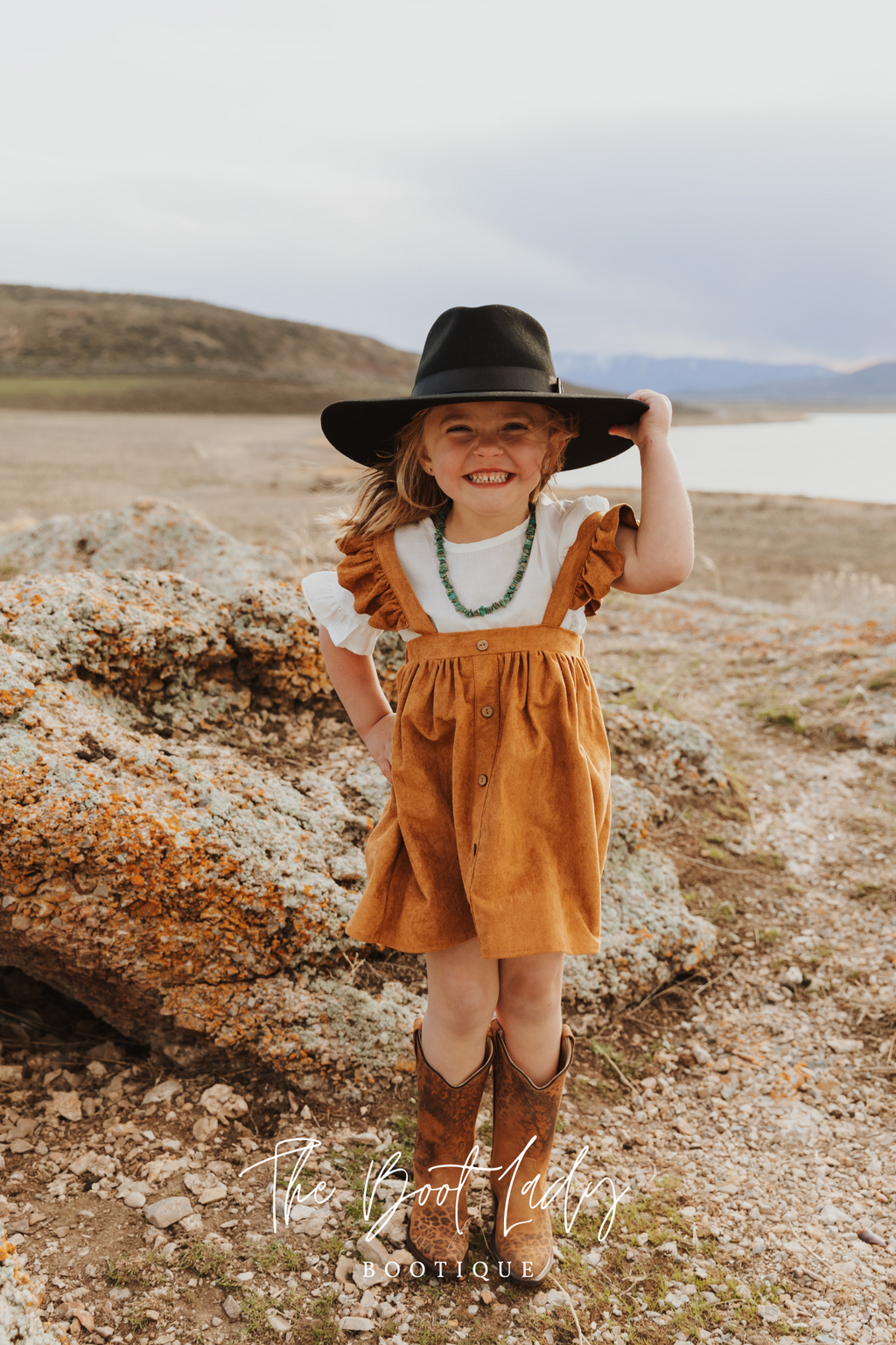 GIRLS KHAKI RUFFLE SUSPENDER DRESS