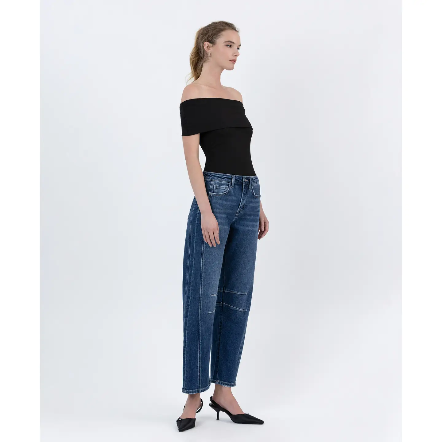 High Rise Barrel Leg Jeans |Dark Wash