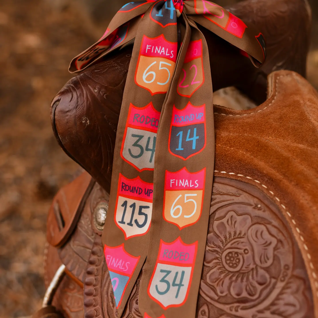 Rodeo Back Numbers Twilly Scarf: Western Rodeo Satin Chiffon Hair & Neck Scarf