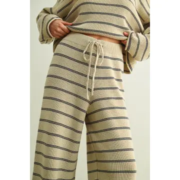 Striped Pattern Knitted Pants - STONE/BLUE