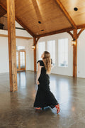 Maxi Smocking Dress in Sheer Gingham - Black