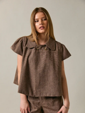 Peter Pan Collar Houndstooth Short Sleeve Top