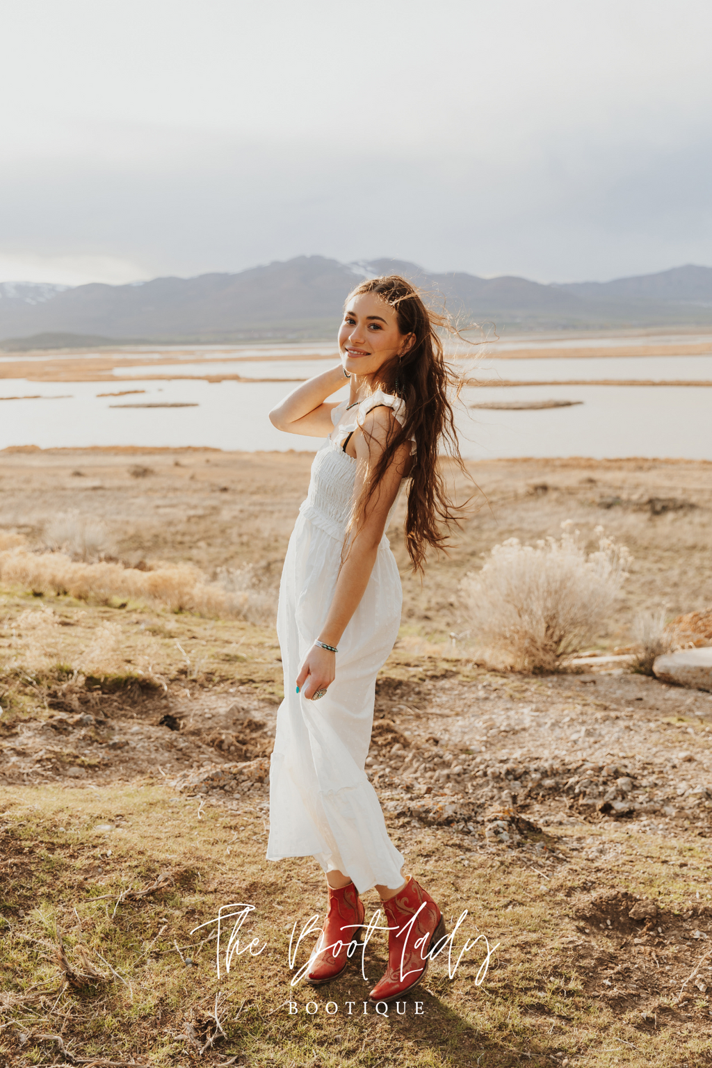 COTTON JACQUARD SMOCKED DRESS - WHITE