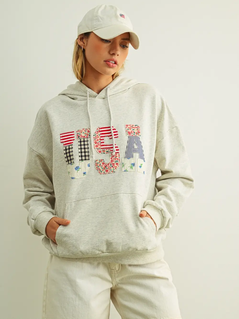USA Floral Patchwork Sweatshirts with Hoodie
