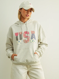 USA Floral Patchwork Sweatshirts with Hoodie