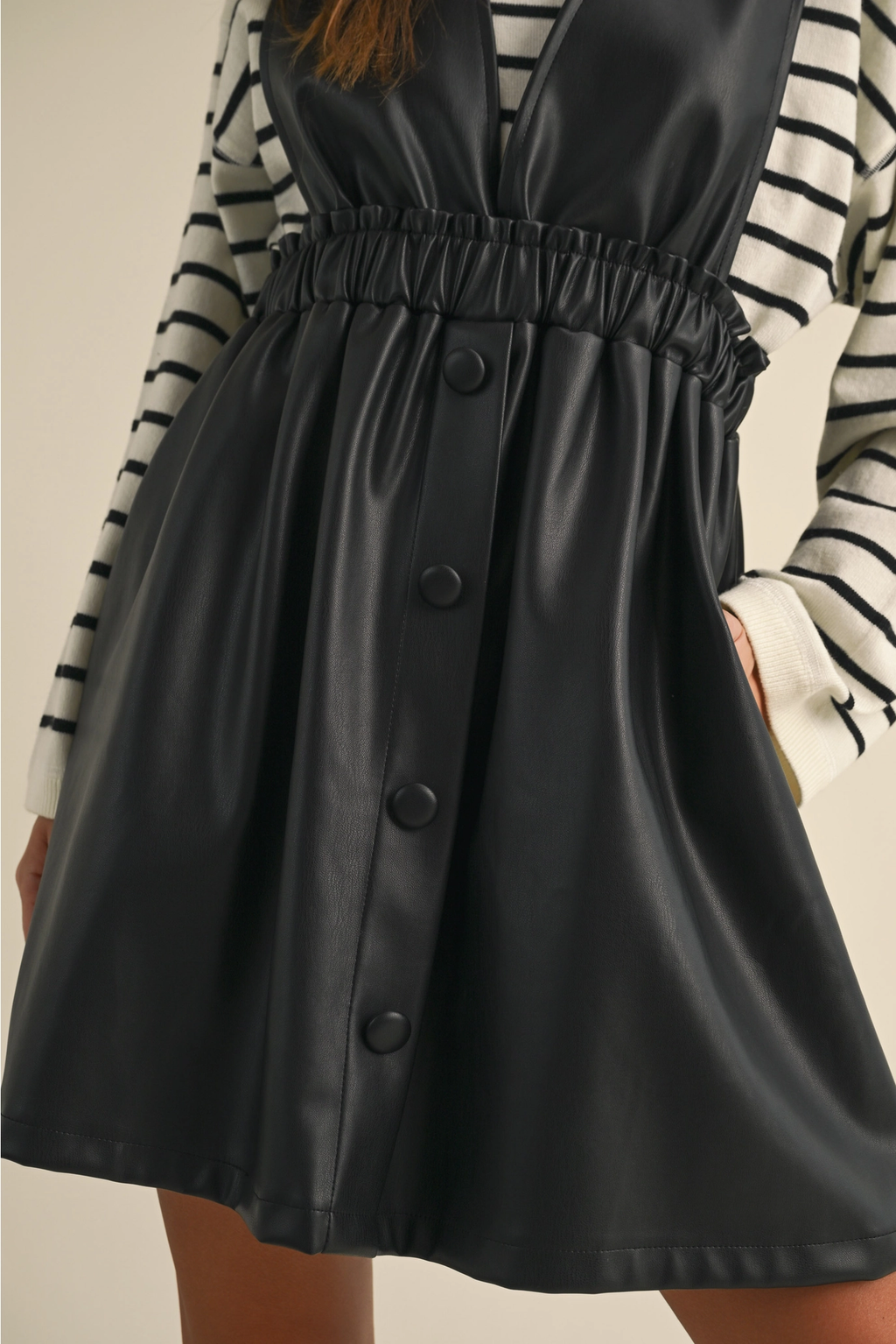 Faux Leather Button Front Dress