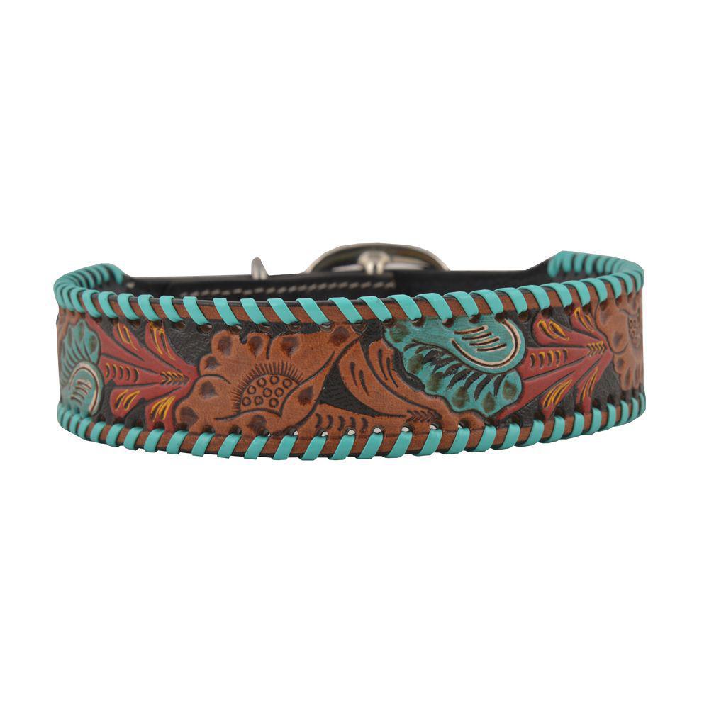 Full bloom Hand-Tooled Leather Dog Collar S-5756