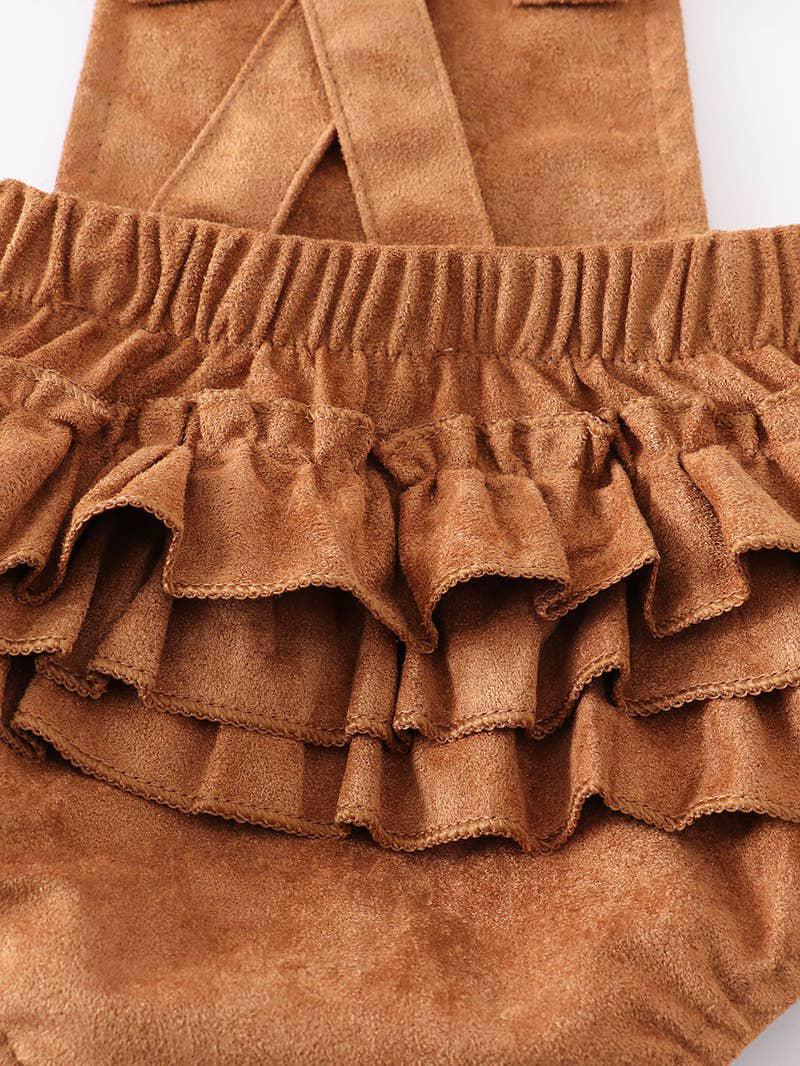 BABY GIRL BROWN SUEDE RUFFLE ROMPER