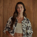 Woven Denim Cotton Animal Print Button Down Jacket