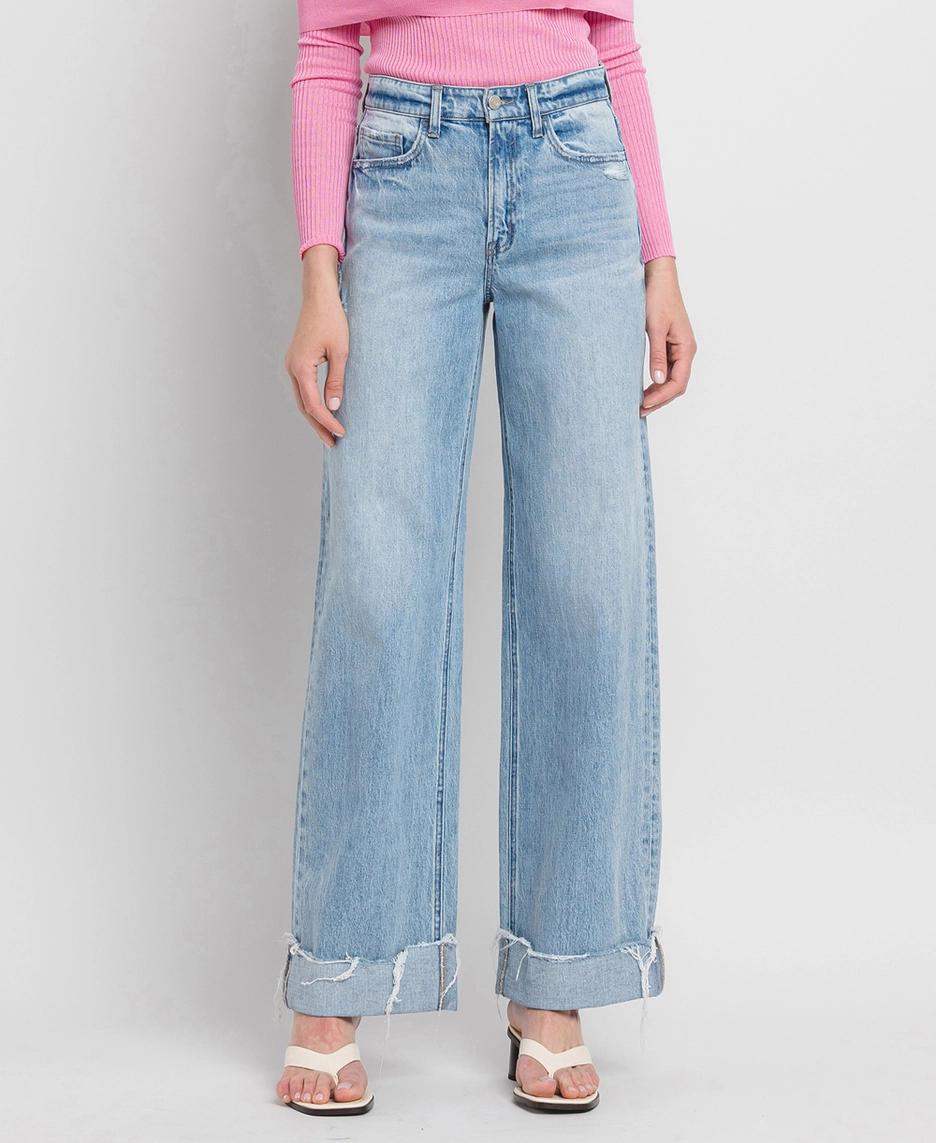 Super High Rise Cuffed Baggy Wide Leg Jeans | Jubilant