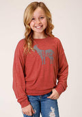 GIRLS KNIT 7-14   NOVELTY/APPLIQUE/EMBROIDERY PRINTED KNIT  1462 P/R JERSEY LS SCOOP NECK TEE  03-009-0513-0187