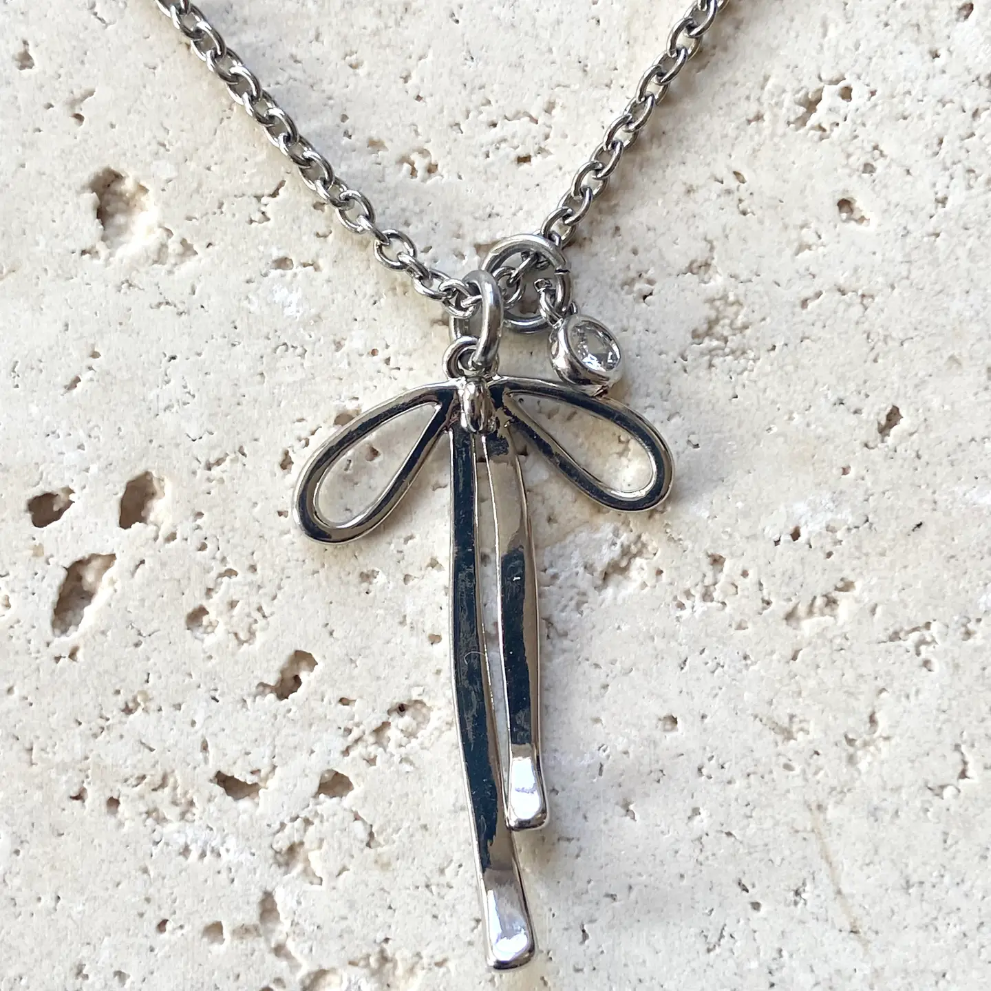 Melted Ribbon Bow Charm Necklace Jewelry Trendy Silver
