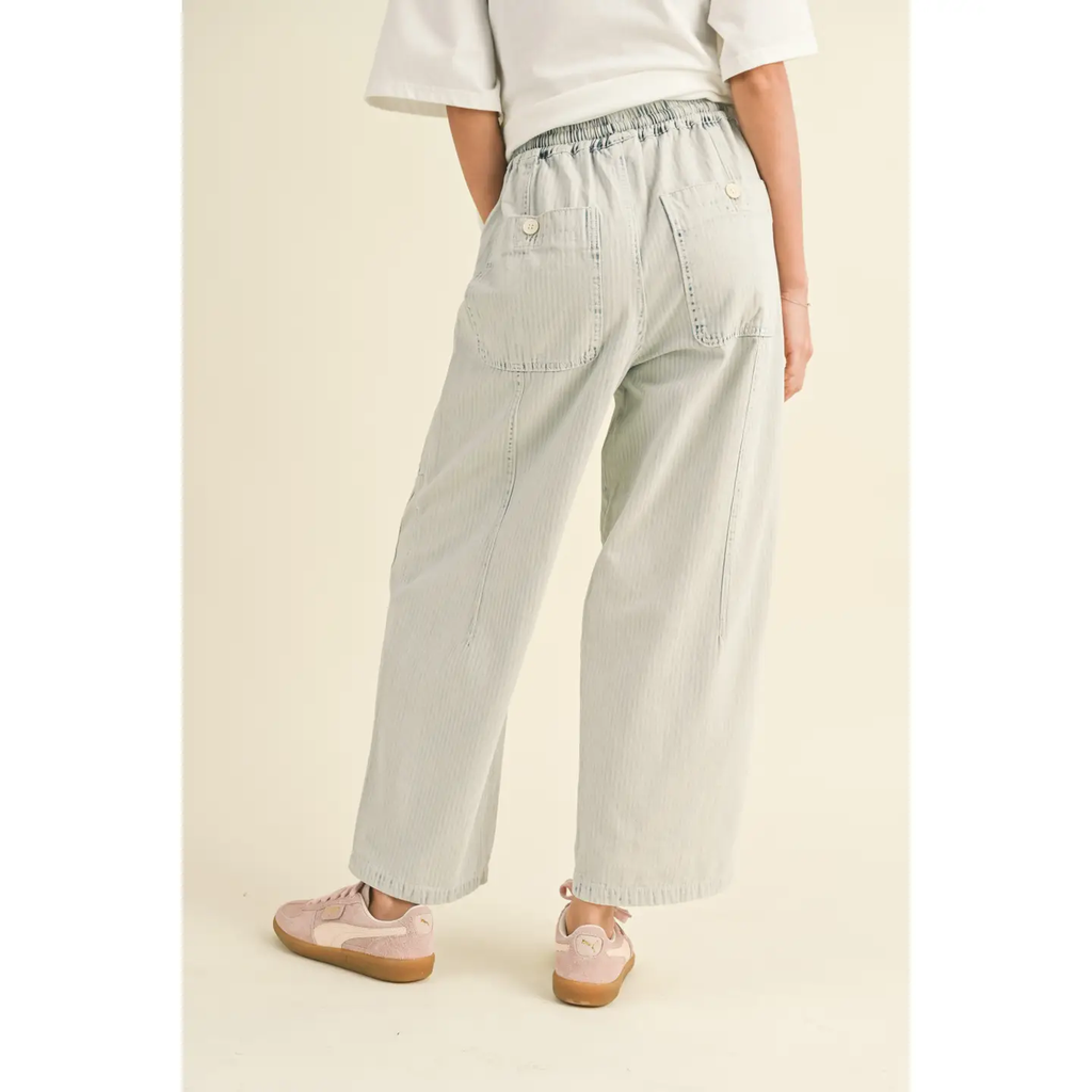Stripe and Washed Effect Barrel Shape Pants