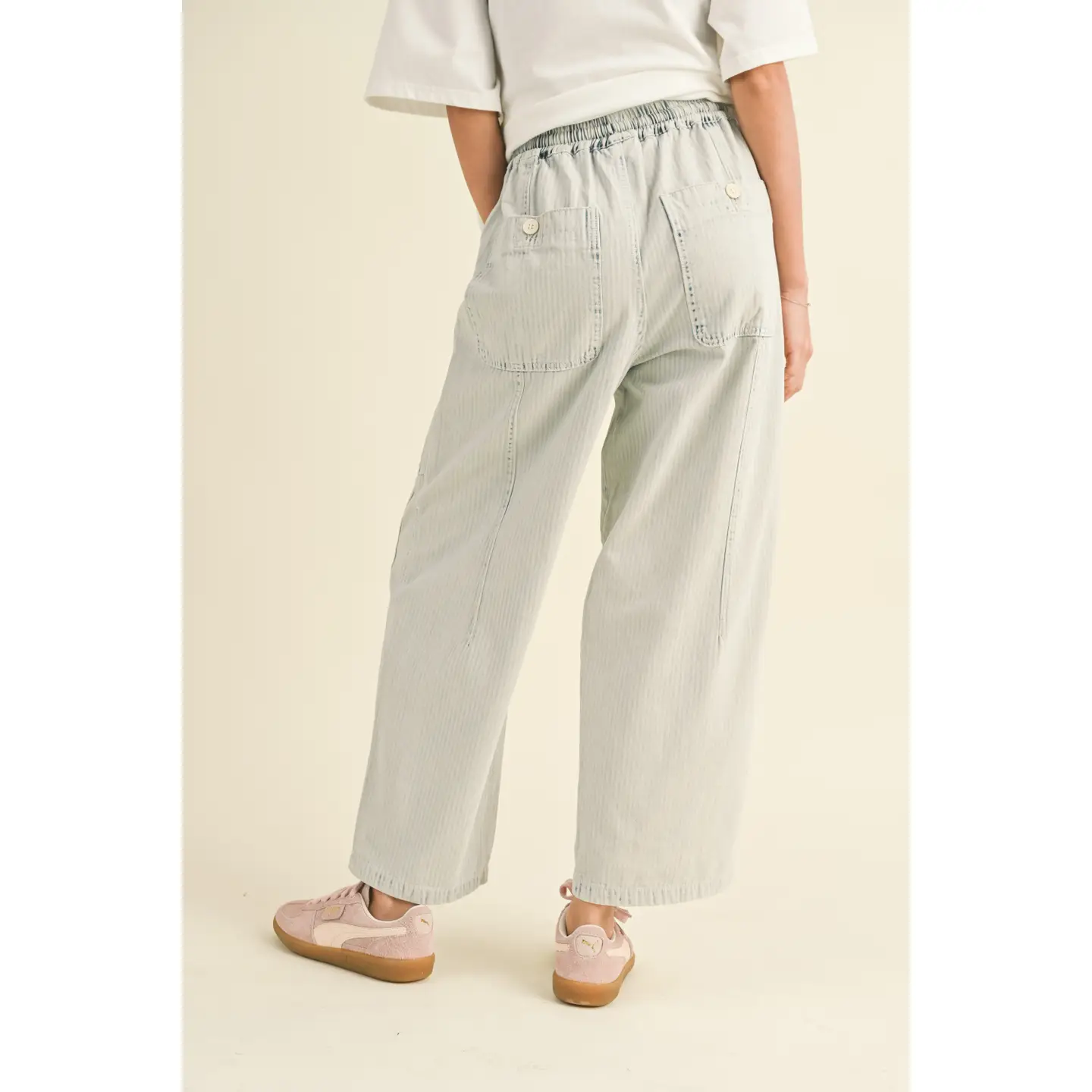 Stripe and Washed Effect Barrel Shape Pants