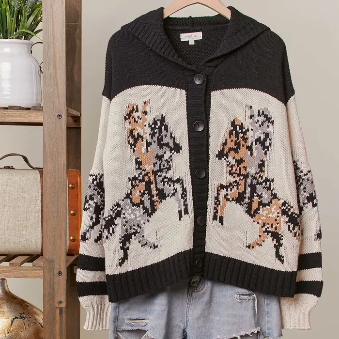 Horse Pattern Hooded Cardigan