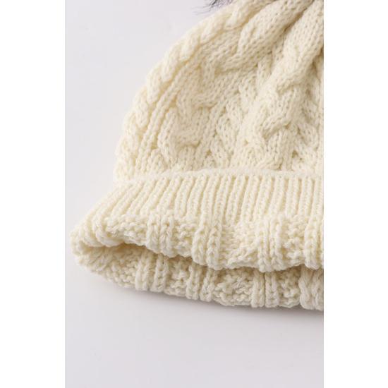 CREAM CABLE KNIT POM POM BEANIE