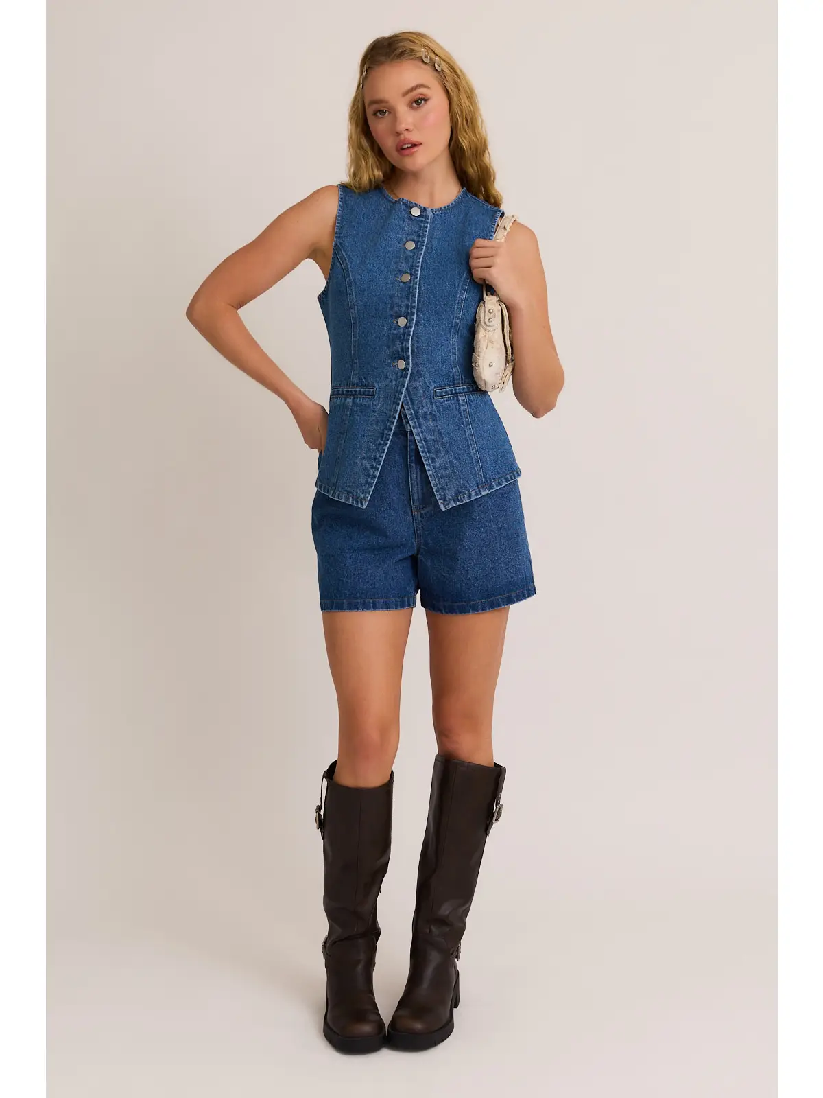 Button Front Sleeveless Denim Top