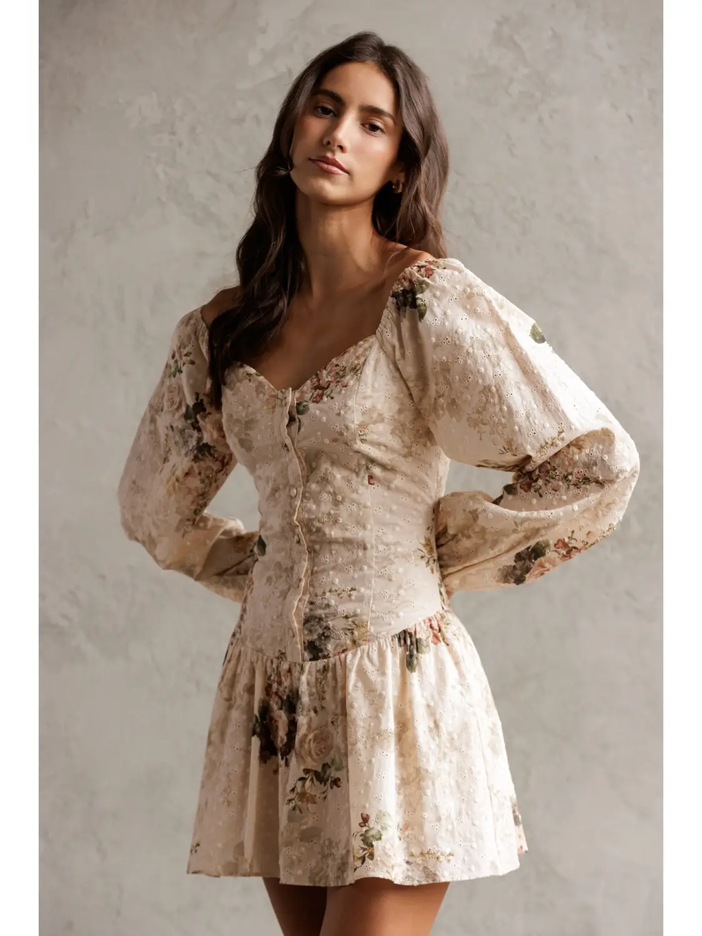 FLORAL Eyelet Puff Sleeve Romper