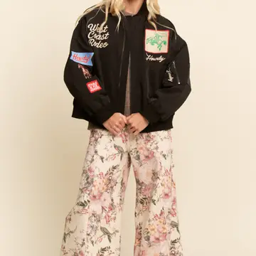 West Coast Rodeo Embroidered Bomber Jacket - BLACK