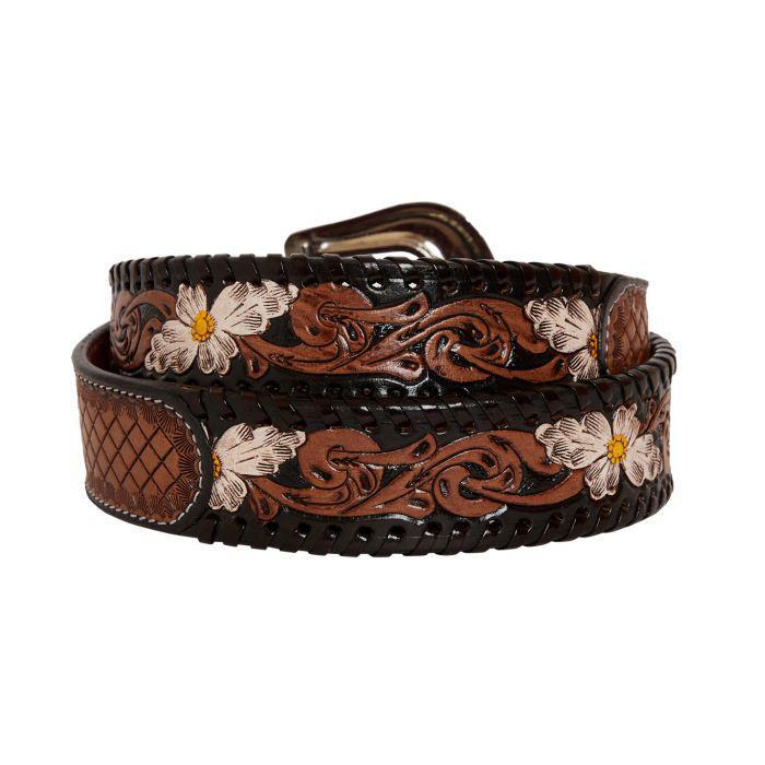 CHECKERED BROWN HAND-TOOLED LEATHER BELT S-4059