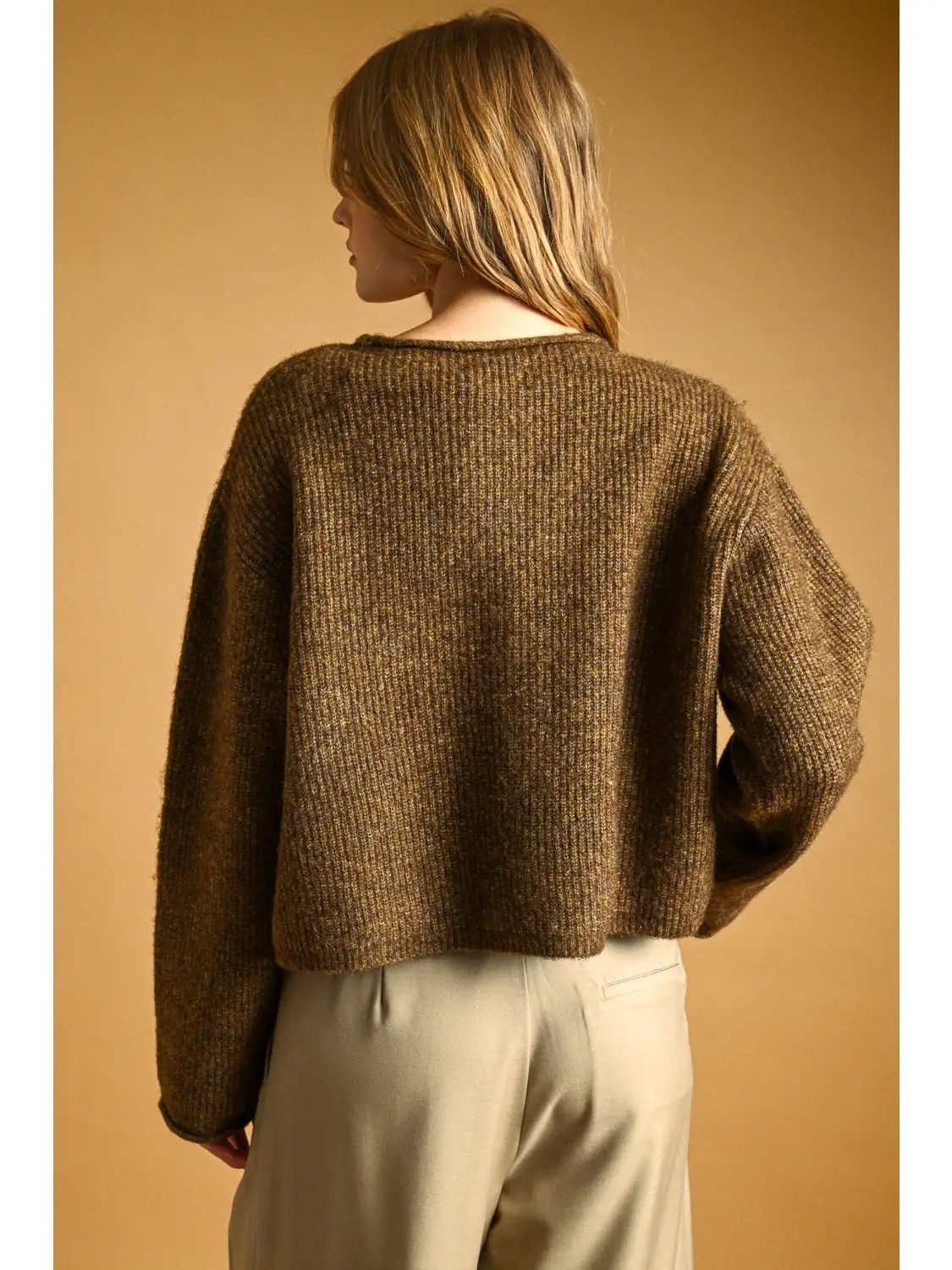 Button Front Ribbed Sweater Cardigan - BROWN
