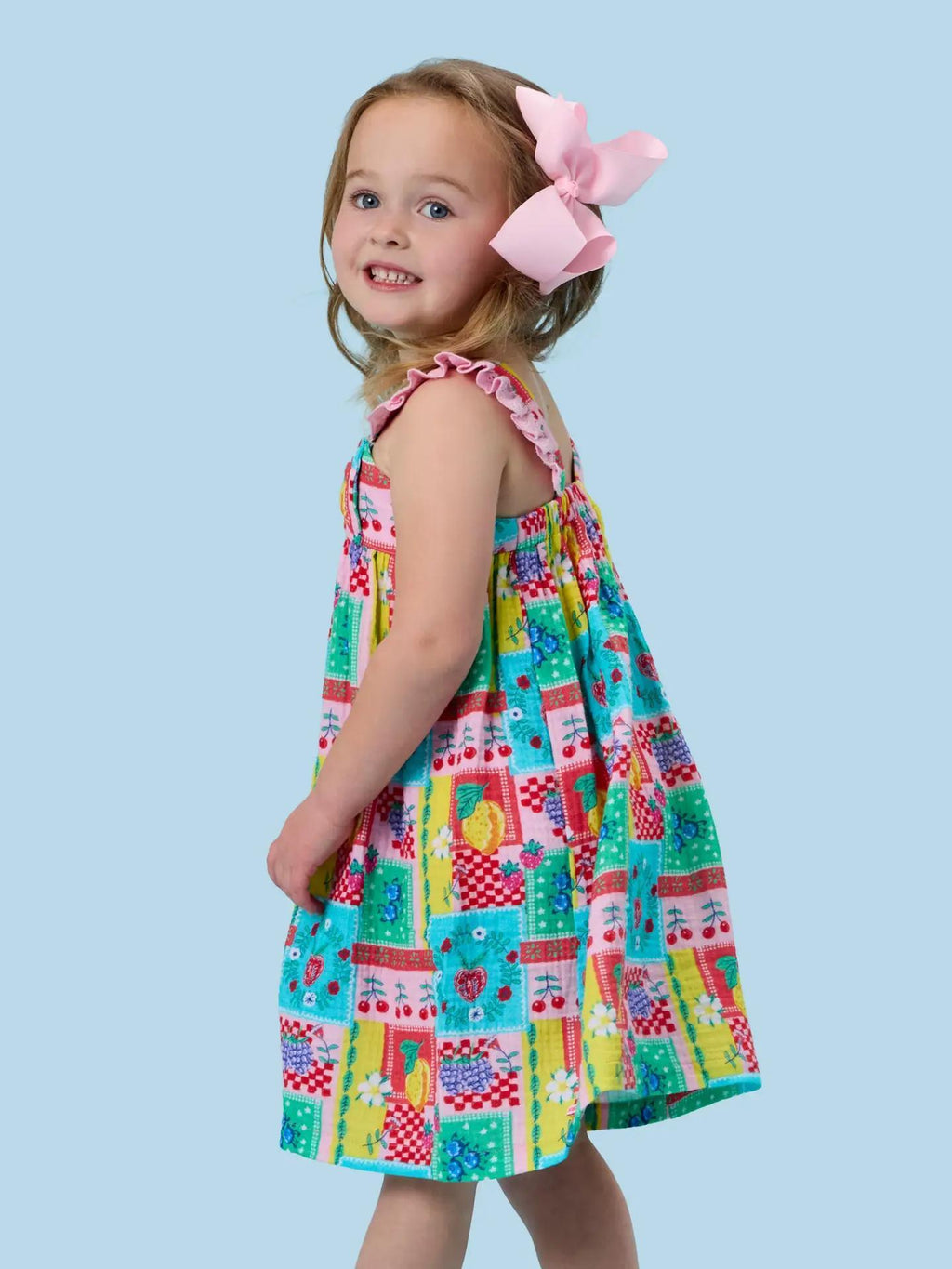 Girls Picnic Party Patchwork Cotton Gauze Flutter Bow Woven Dress