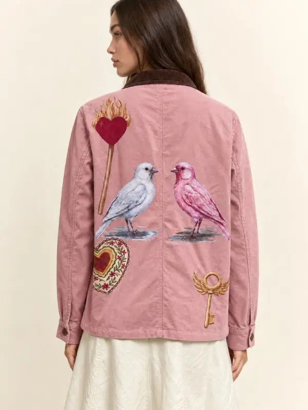 Folk Illustrated Graphic Corduroy Collar Utility Jacket