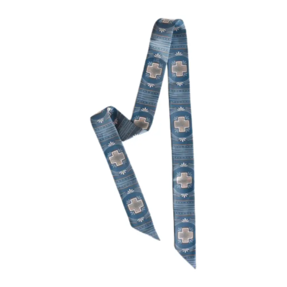 Blue Cross Geometric Western Twilly Scarf: Boho Cowgirl Silk Style Scarf
