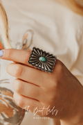 ADJUSTABLE SQUARE CONCHO TURQUOISE CENTER STONE