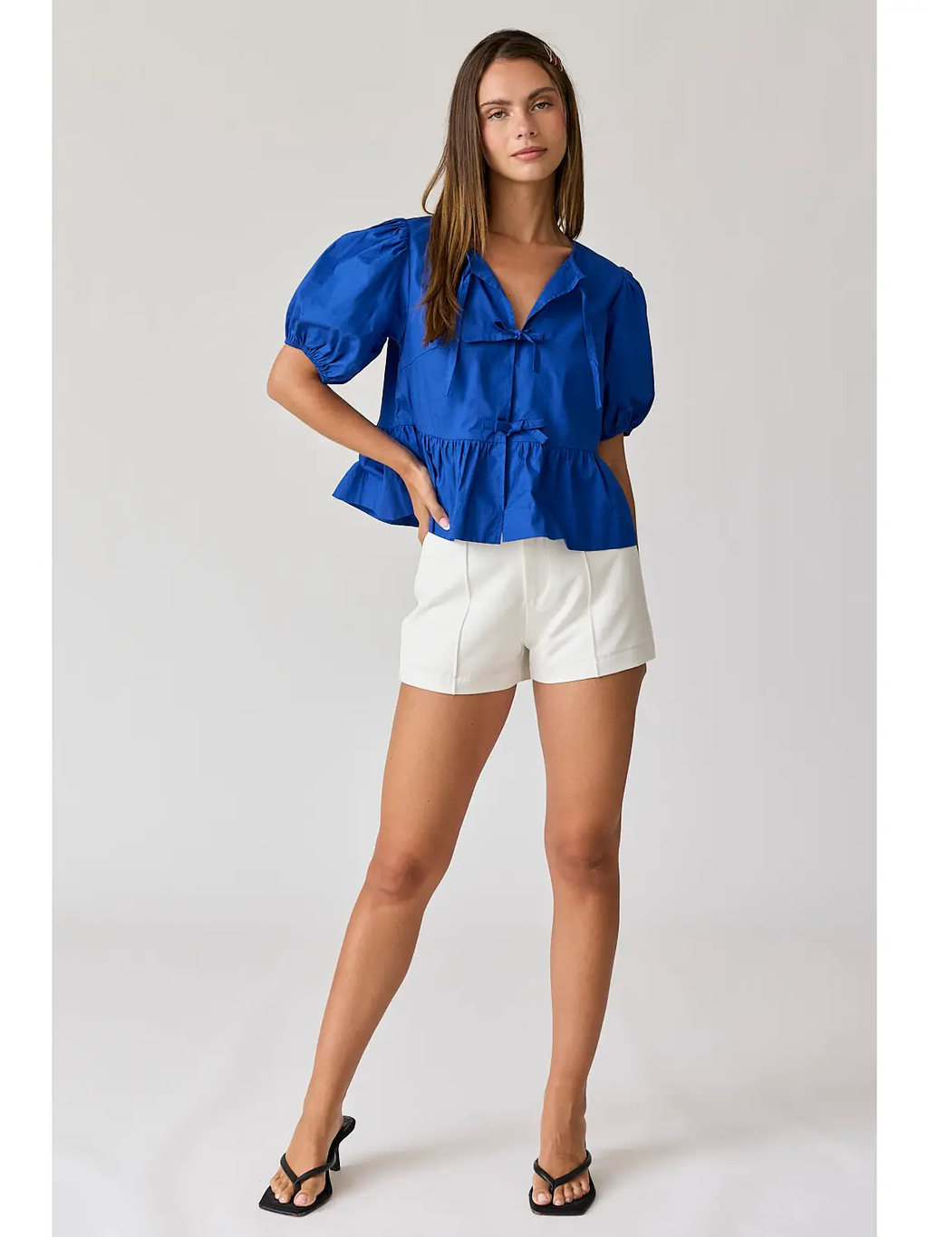 Blue - Hailey Bow Tie Detailed Blouse