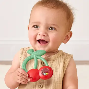 Bitzy Shake™ - Silicone Teether with Rattle - CHERRIES