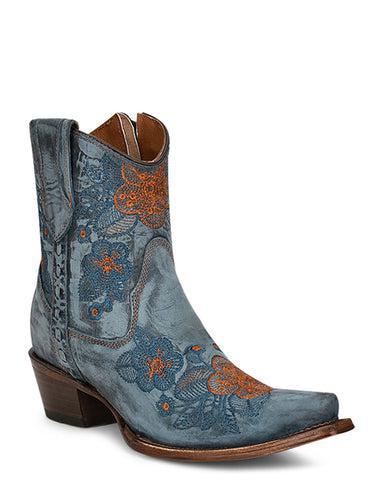 LD BLUE JEAN FLOWERED EMBROIDERY ANKLE BOOT L5874