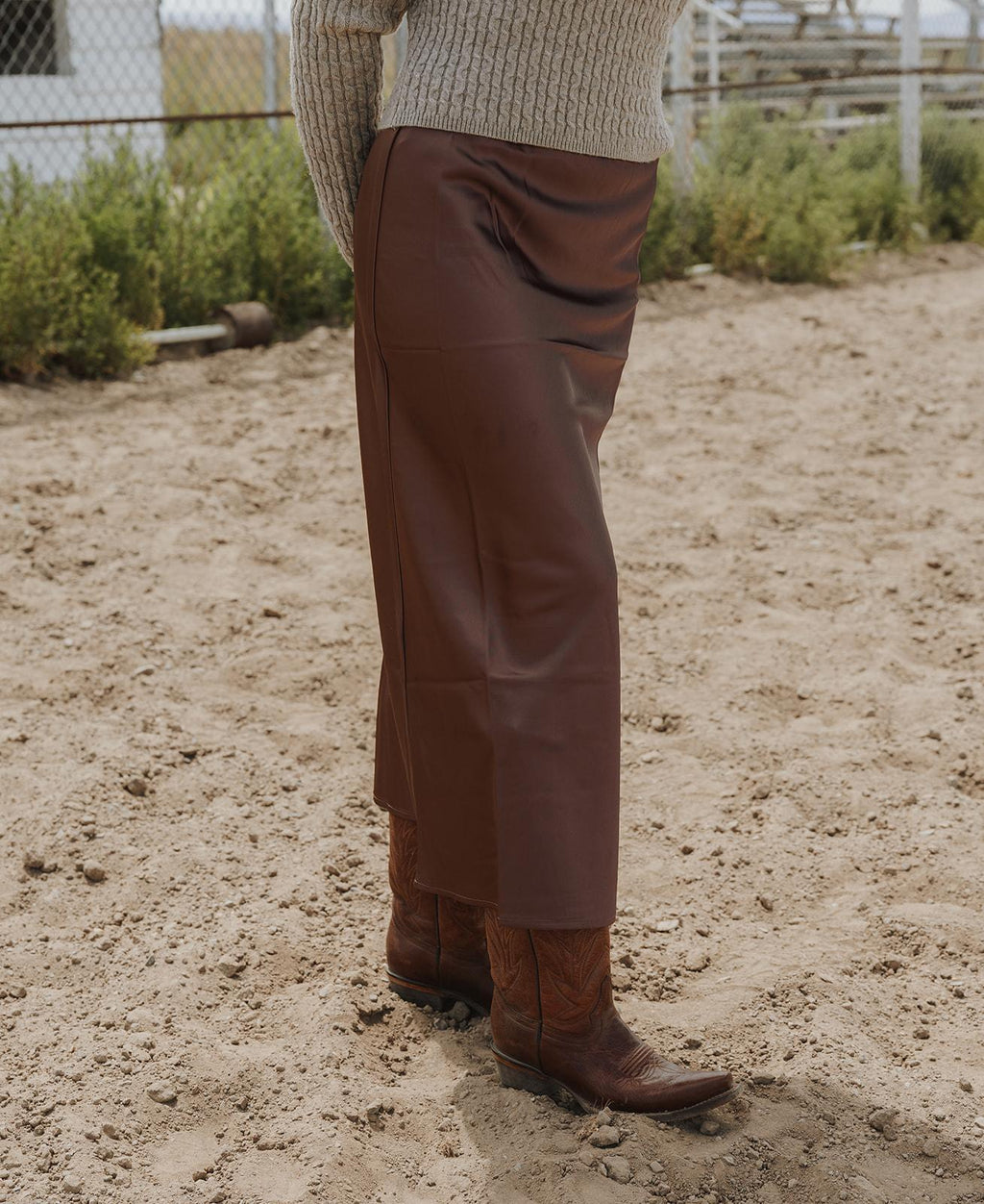 Satin Maxi Skirt - Brown