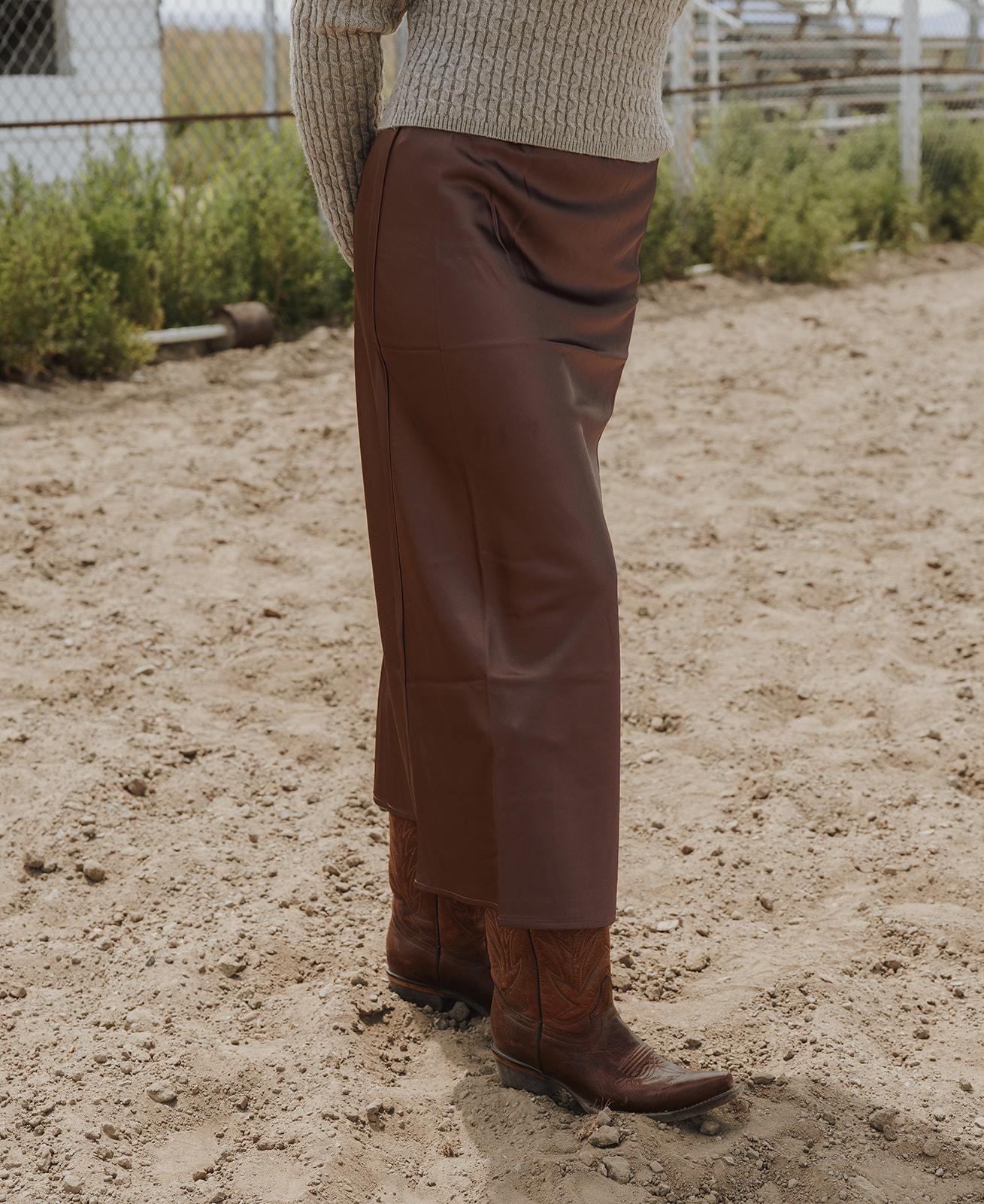 Satin Maxi Skirt - Brown