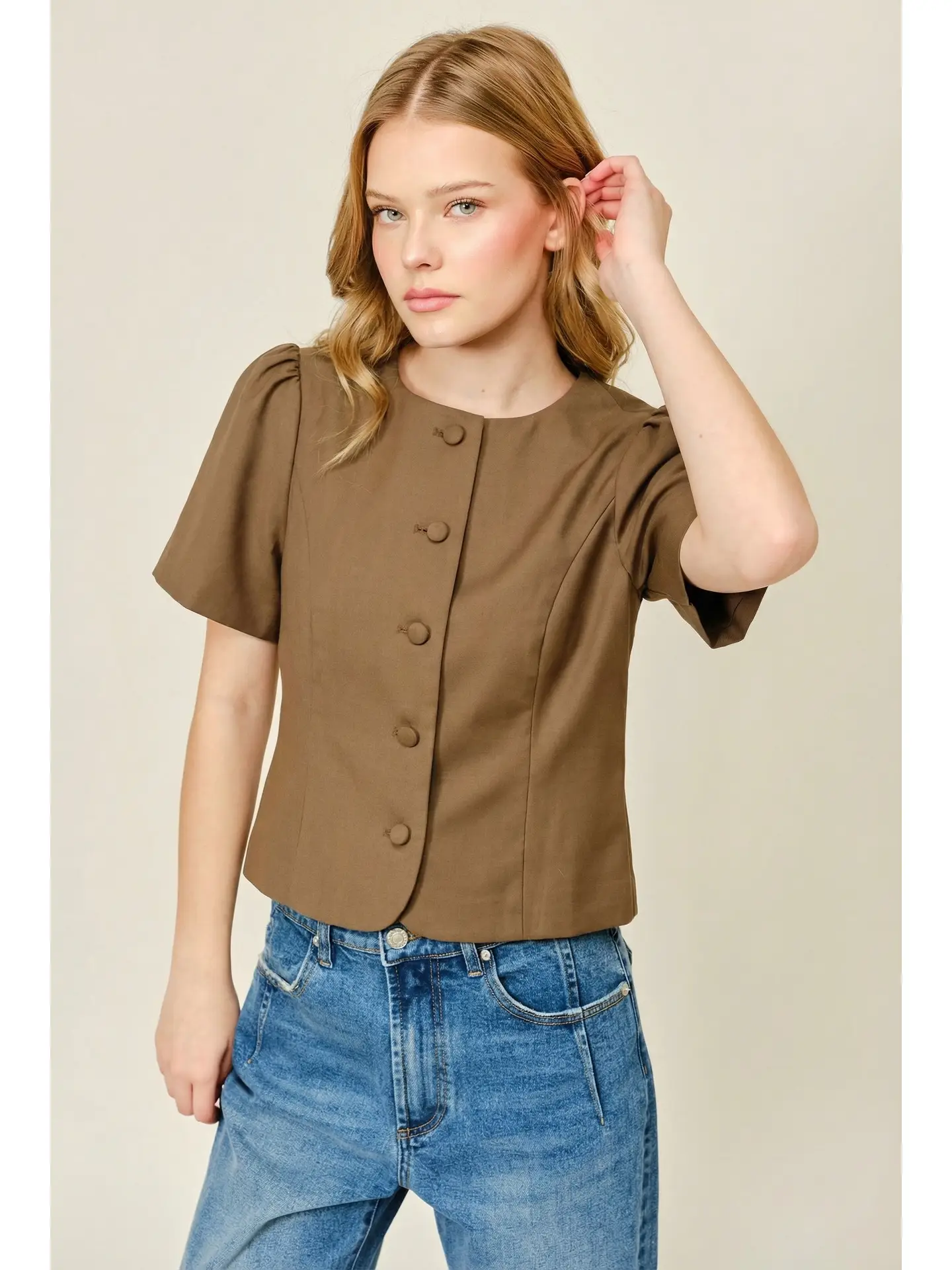 Femme Classic Button Down Blouse - BROWN