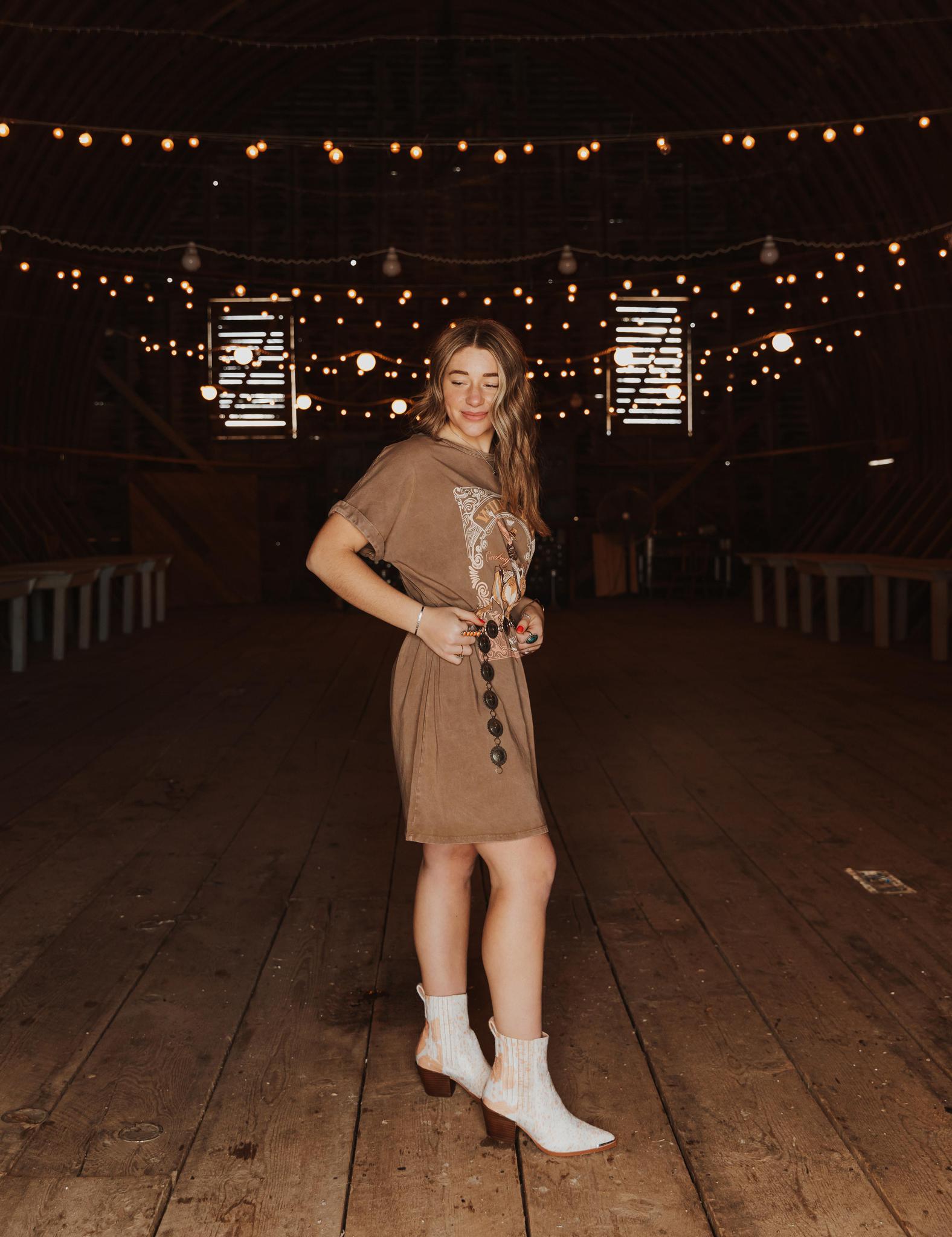 WILD WEST COWBOY RODRO GRAPHIC MINERAL WASHED DRESS - TAUPE