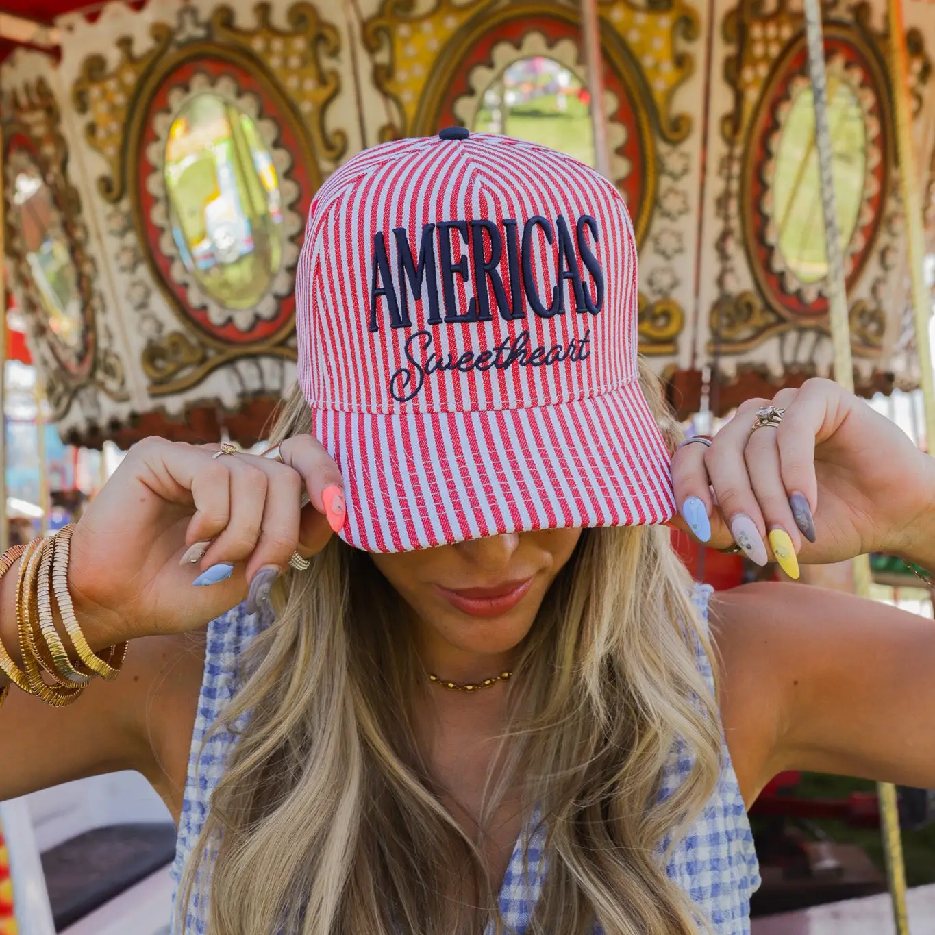 America's Sweetheart Striped Trucker Hat