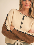 Whip Stitch Two-Tone Sweater - TAUPE BROWN