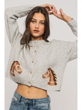 Western Horse Graphic Button Front Cropped Cardigan Sweater - Grey