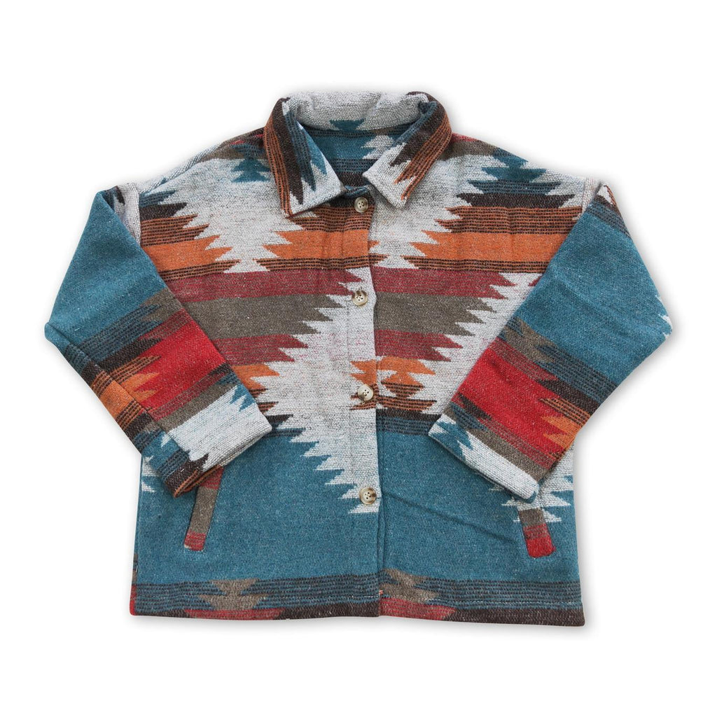KIDS AZTEC PRINTED SHACKET - BLUE, RUST, RED