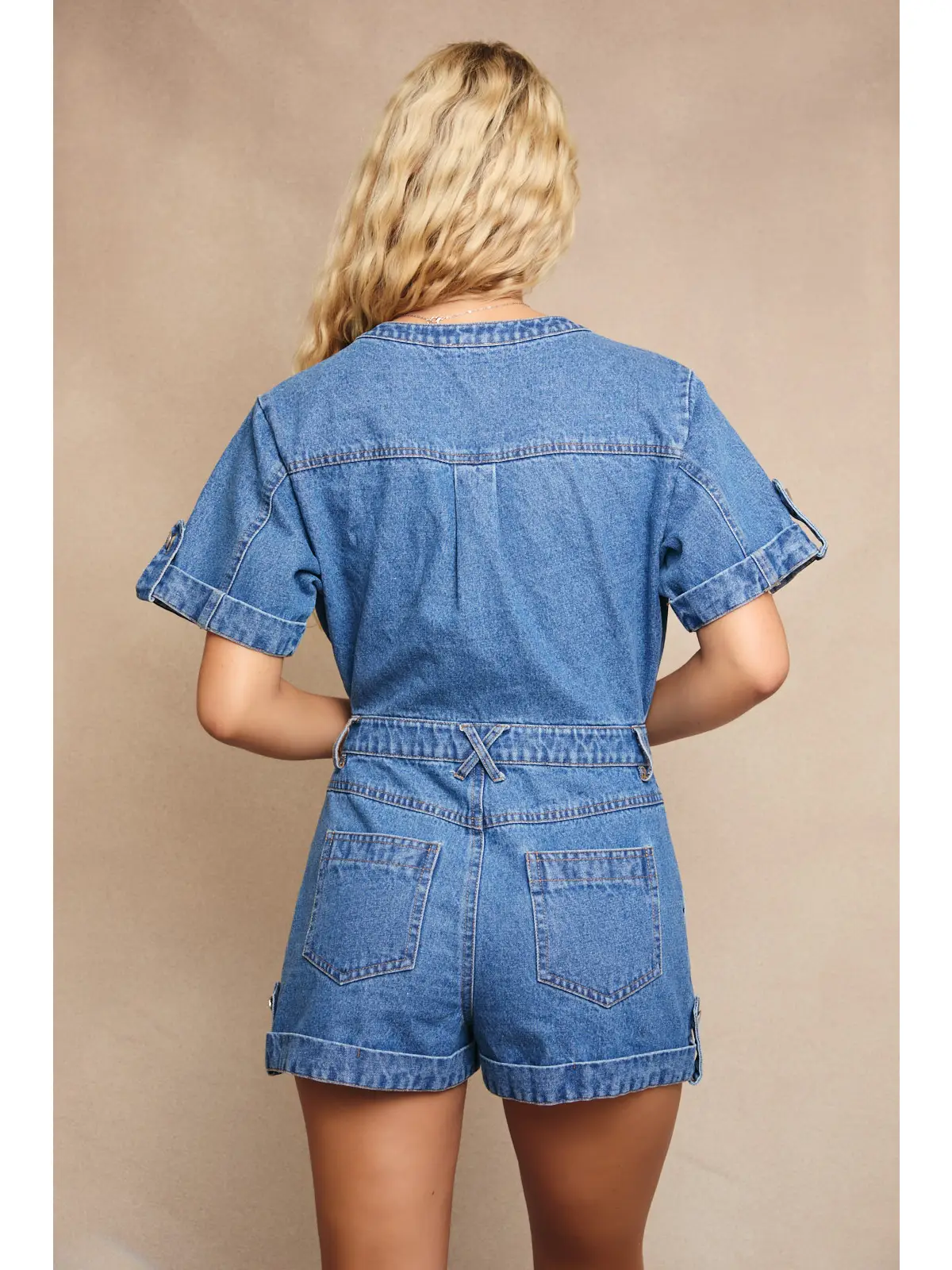 Shortalls with Washed Denim with Zip-Up Closure