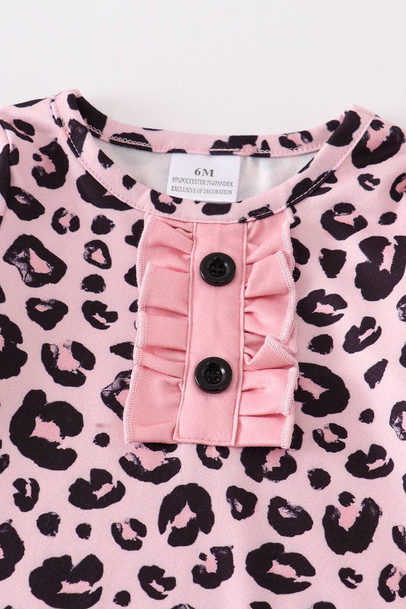 BABY GIRL PINK LEOPARD RUFFLE BABY ROMPER