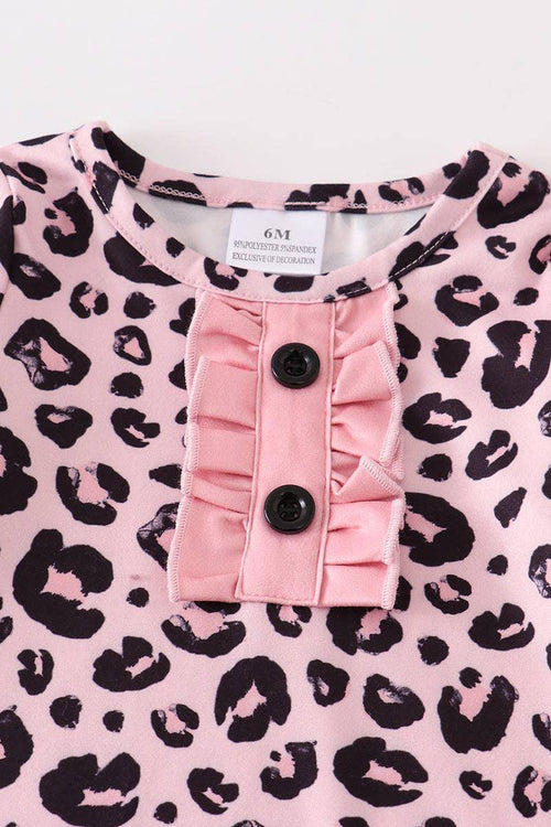 BABY GIRL PINK LEOPARD RUFFLE BABY ROMPER