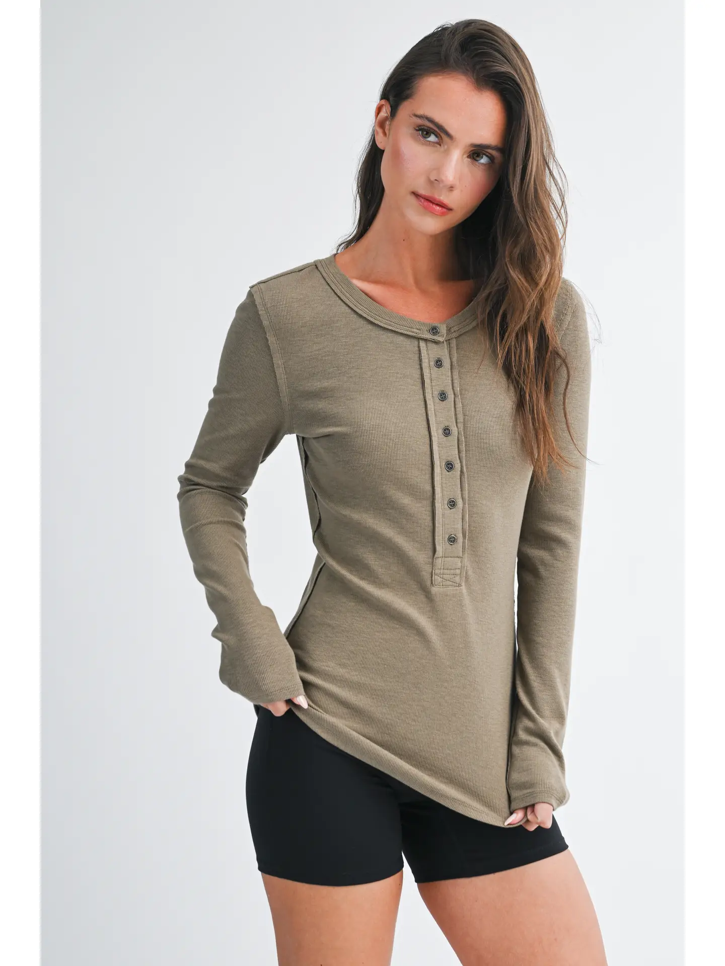 Henley Long Sleeve Top - MOCHA