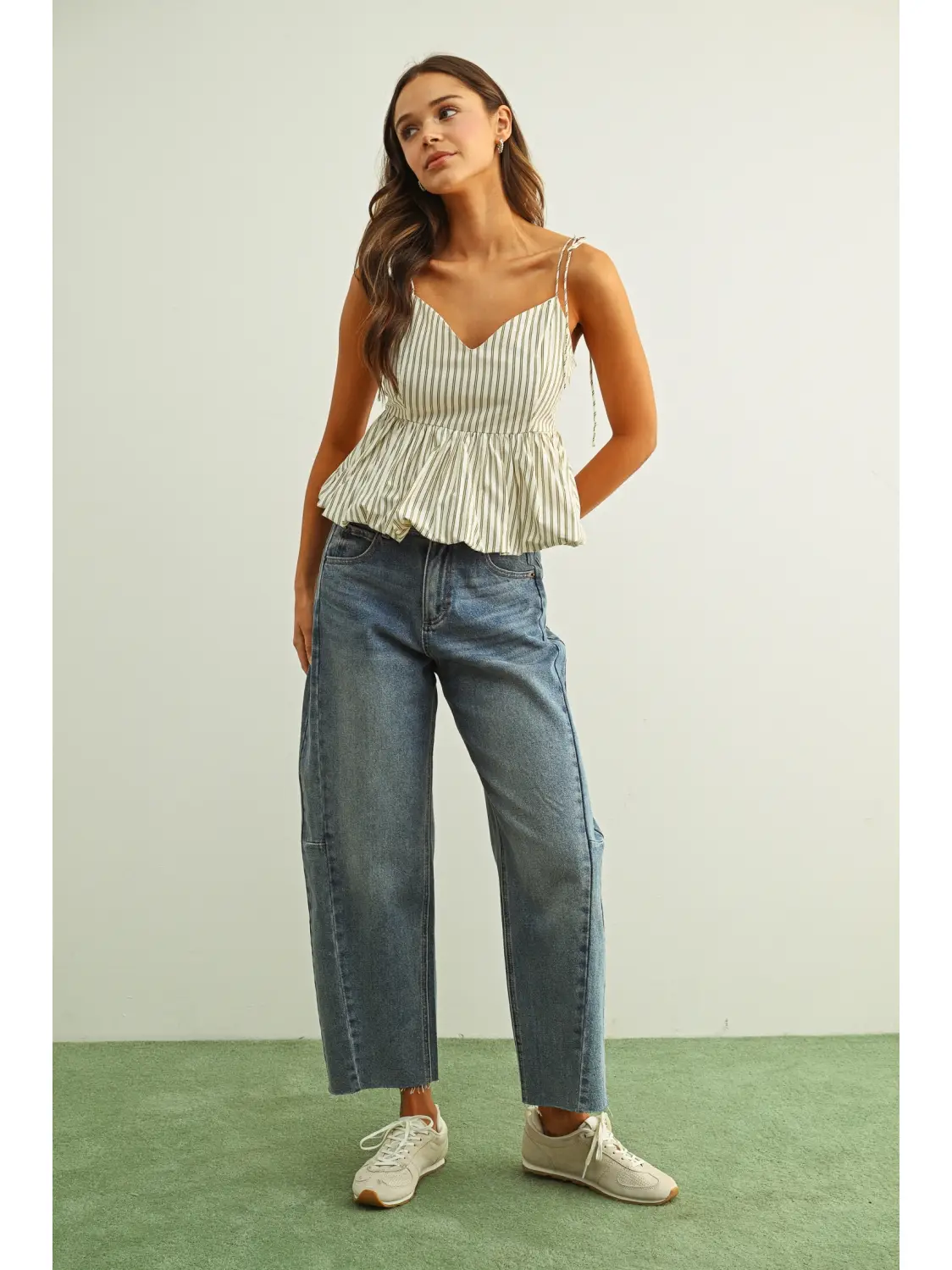 Stripe Printed Ballon Bottom Top