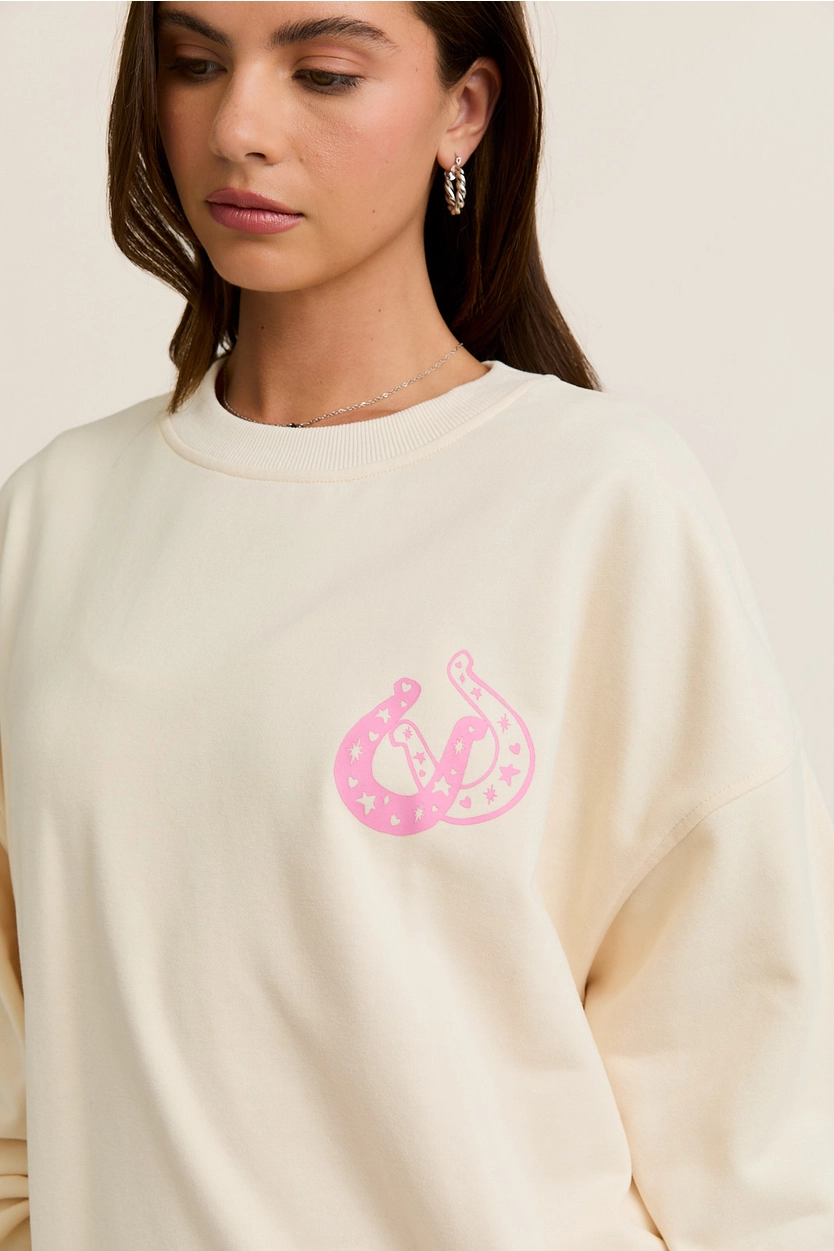 "Coastal Cowgirl" Printed Crew Neck Oversized Sweatshirt