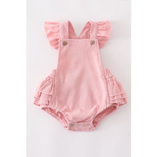 BLUSH VELVET RUFFLE BABY ROMPER