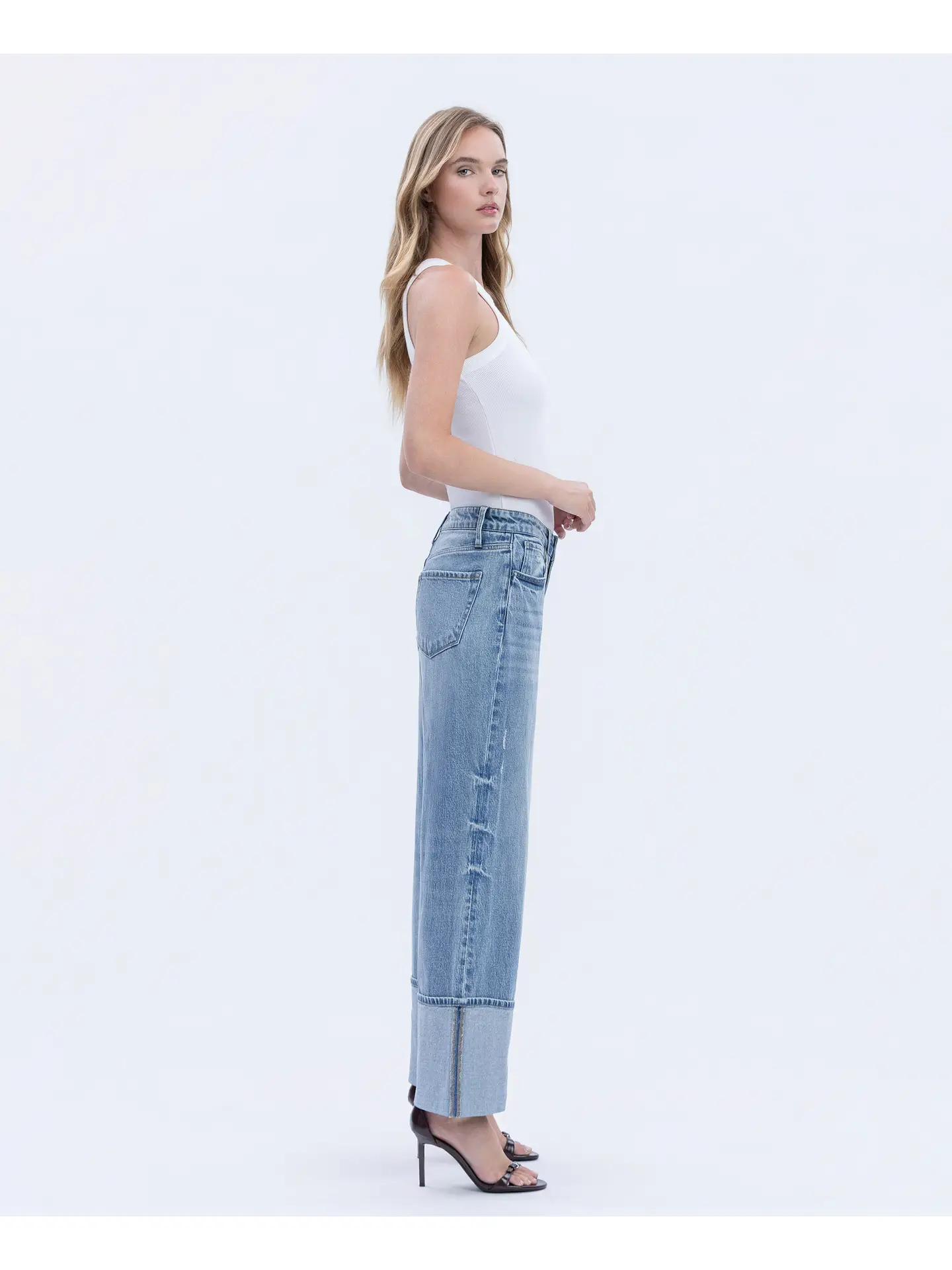 High Rise Cuffed Wide Leg Jeans - VITAL SYMPHONY