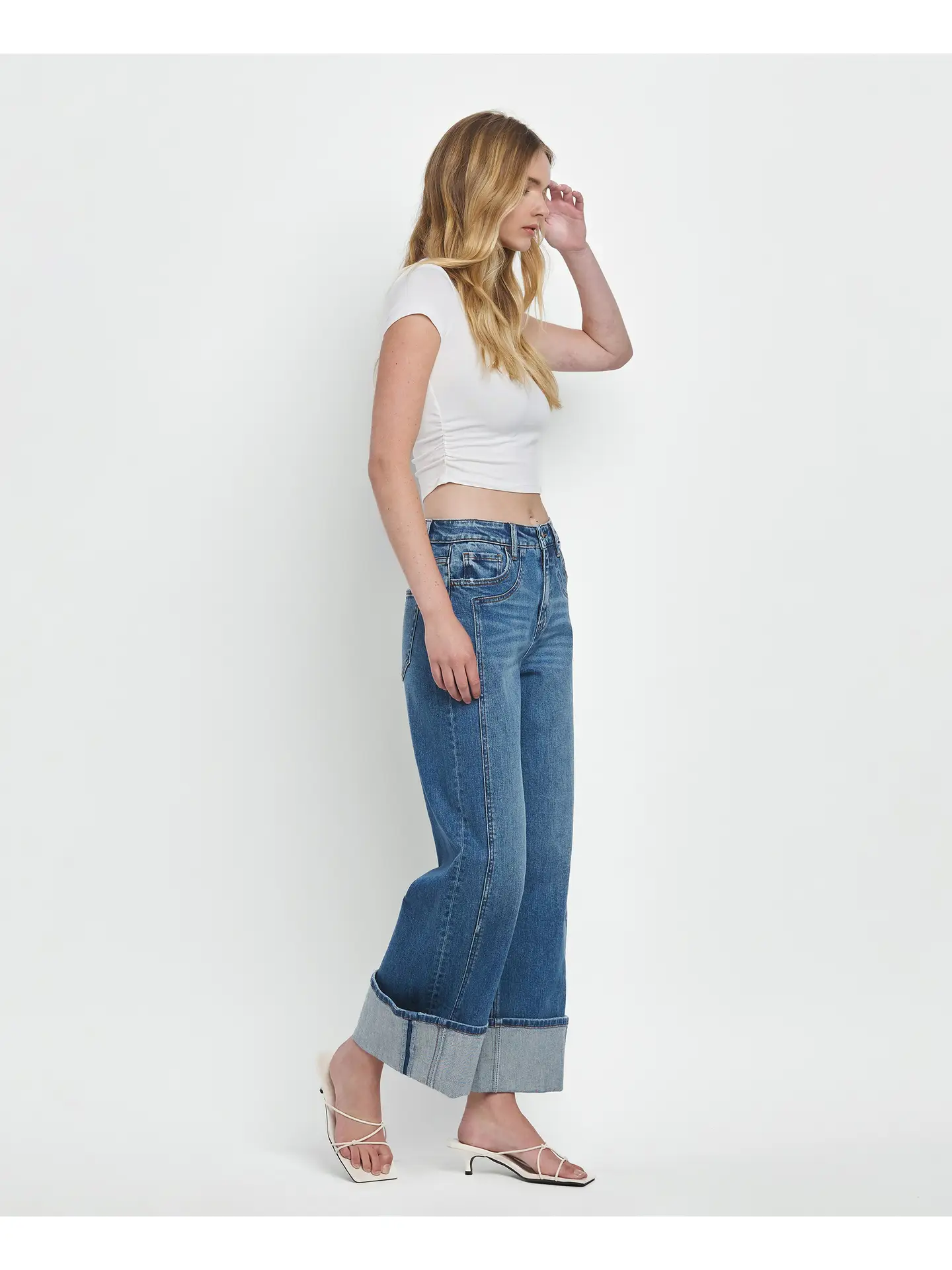 Super High Rise Cuffed Baggy Wide Jeans - JOYSOME